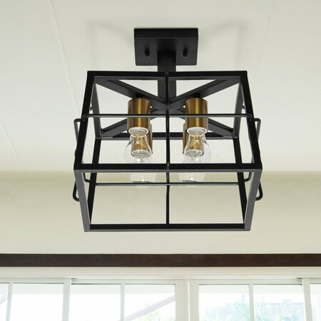 Lalia Home 12.4in Four Light Squared Metal Semi Flush Mount Celling Light Fixture, Exposed Lights, Black LHM-2006-BK